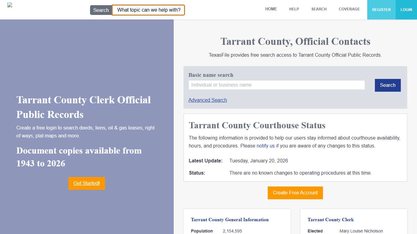Tarrant County Clerk Official Public Records | TexasFile