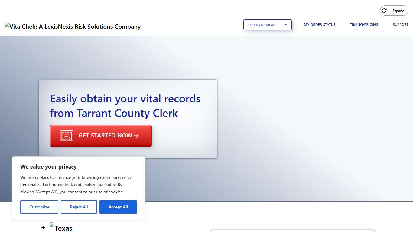 Tarrant County Clerk (TX) | Order Certificates - VitalChek
