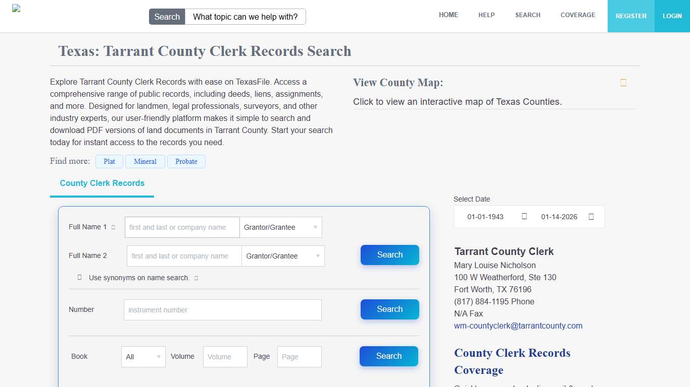Tarrant County Clerk Records Search | TexasFile